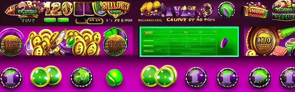 Image similar to purple and green slots casino interface, material design