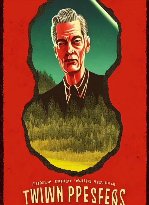Prompt: twin peaks movie poster art by bill schmidt