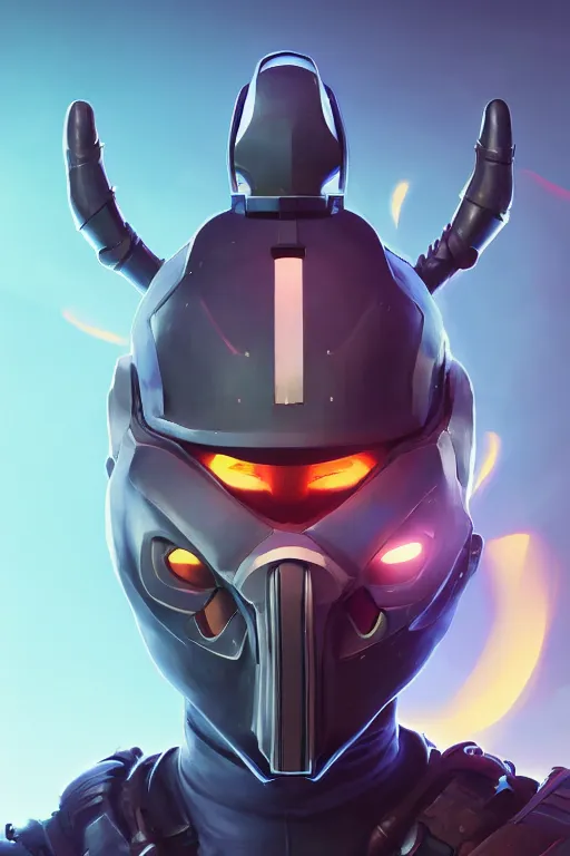 Image similar to epic mask helmet robot ninja portrait stylized as fornite style game design fanart by concept artist gervasio canda, behance hd by jesper ejsing, by rhads, makoto shinkai and lois van baarle, ilya kuvshinov, rossdraws global illumination radiating a glowing aura global illumination ray tracing hdr render in unreal engine 5