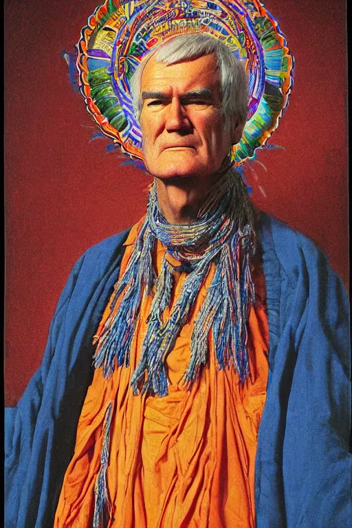 Prompt: an incredible and hilarious jean giraud portrait of timothy leary in the style of a renaissance masters portrait, mystical and new age symbolism, tibetan book of the dead