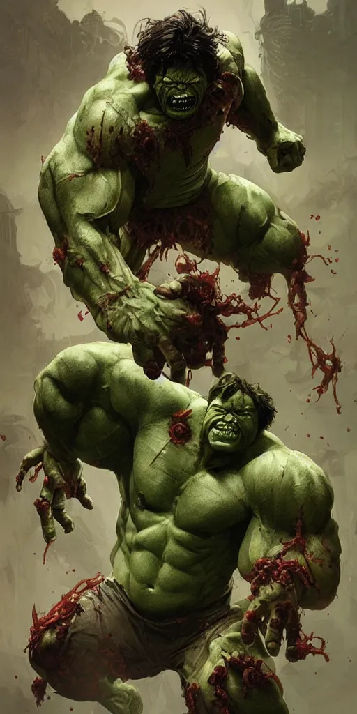 Prompt: zombie incredible hulk, fantasy, intricate, highly detailed, digital painting, artstation, concept art, smooth, sharp focus, illustration, art by artgerm and greg rutkowski and alphonse mucha