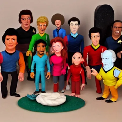 Image similar to claymation star trek tng crew