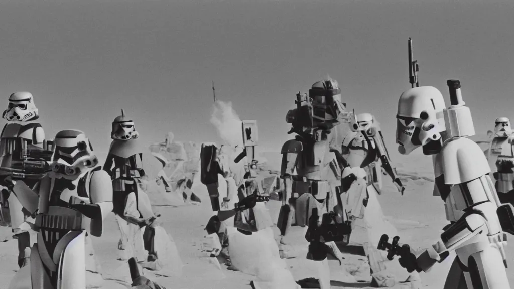 Prompt: promotional still tatooine landscape Star Wars a new hope 1977 studio ghibli Miyazaki animation highly detailed 70mm