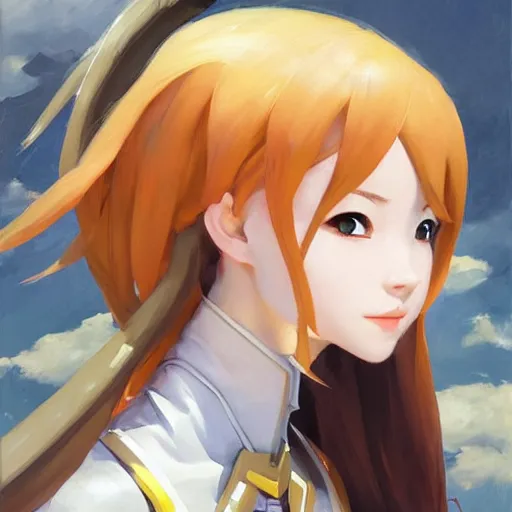 Image similar to greg manchess portrait painting of asuna yuuki as overwatch character, medium shot, asymmetrical, profile picture, organic painting, sunny day, matte painting, bold shapes, hard edges, street art, trending on artstation, by huang guangjian and gil elvgren and sachin teng