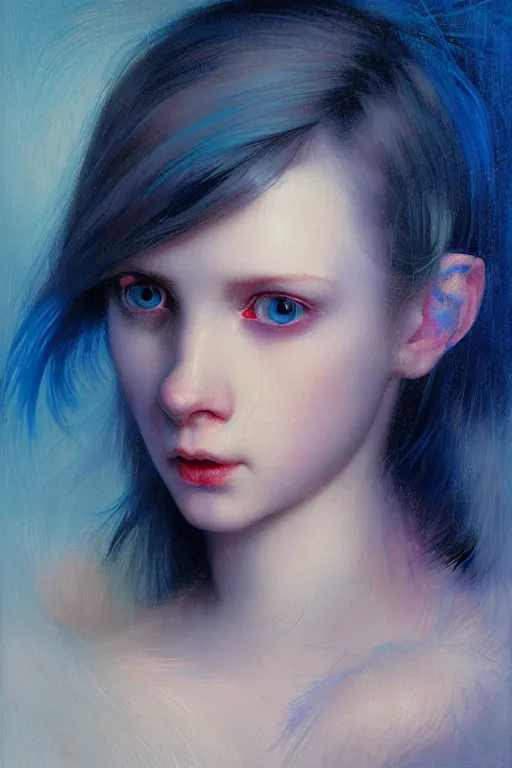 Image similar to a very pale skinned girl with deep blue eyes crying, neon pink tears, close up, highly detailed, intricate, sharp focus, subsurface scattering, art by caravaggio, greg rutkowski, sachin teng, thomas kindkade, ruan jia, norman rockwell, tom bagshaw.