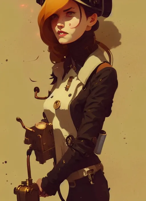 Image similar to portrait of cute girl, steampunk by atey ghailan, by greg rutkowski, by greg tocchini, by james gilleard, by joe gb fenton, by in kaethe butcher, dynamic lighting, gradient light yellow, brown, blonde cream and white color in scheme, grunge aesthetic