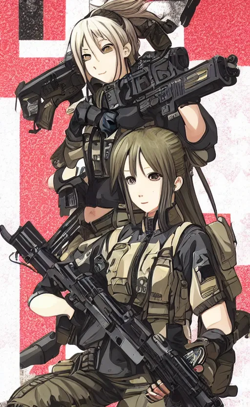 Image similar to the front of a military trading card, high details, high resolution, girls frontline style, by masashi kishimoto