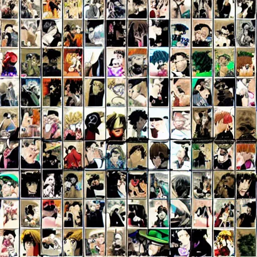 Prompt: photo mosaic of toilets that makes a picture of cowboy bebop