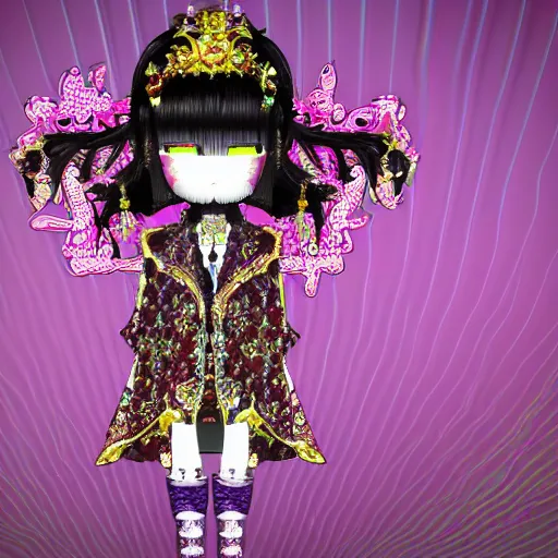 Image similar to baroque bedazzled gothic royalty frames surrounding a pixelsort emo demonic horrorcore japanese yokai doll, low quality sharpened graphics, remastered chromatic aberration