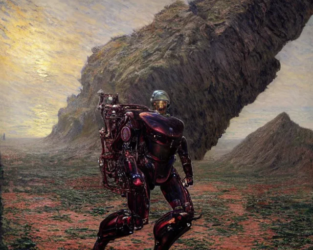 Prompt: Elon Musk runs from giant cyborg sentinel , hyper realistic 8k, highly detailed cinematic photography by Wayne Reynolds and Charles Monet and Gustave Dore and Carl Critchlow and Bram Sels