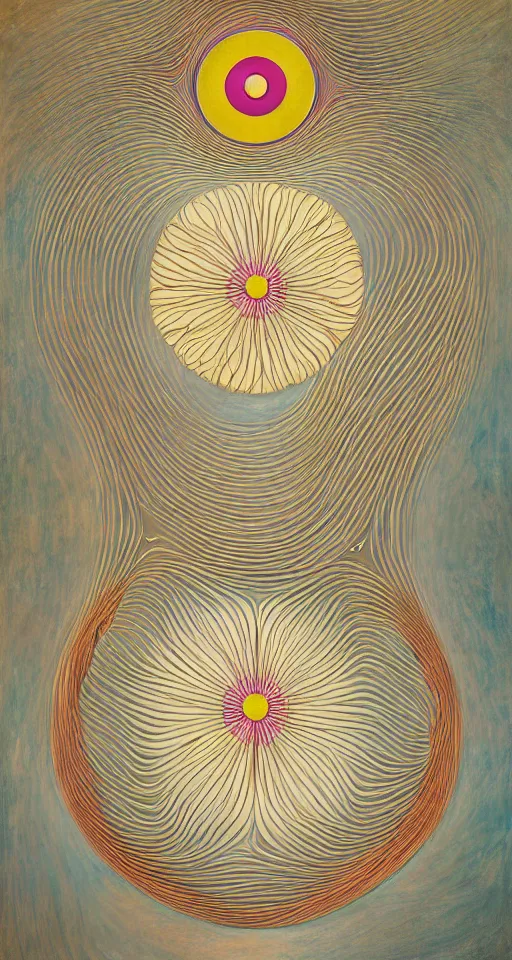 Image similar to blossoming rhythm, imperil, digital painting by hilma af klint, moebius, victo ngai, laurie greasly, sharp focus, bright, highly detailed, masterpiece, award winning, post processing