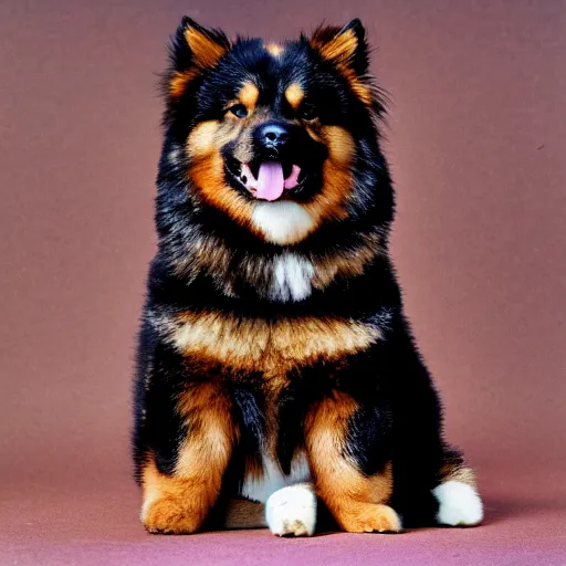 Image similar to excited brown and tan domino finnish lapphund, 35mm photograph