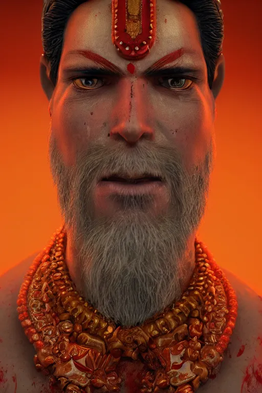 Image similar to portrait of hindu blood god, hindu concept art, cgsociety, octane render, trending on artstation, artstationHD, artstationHQ, unreal engine, 4k, 8k