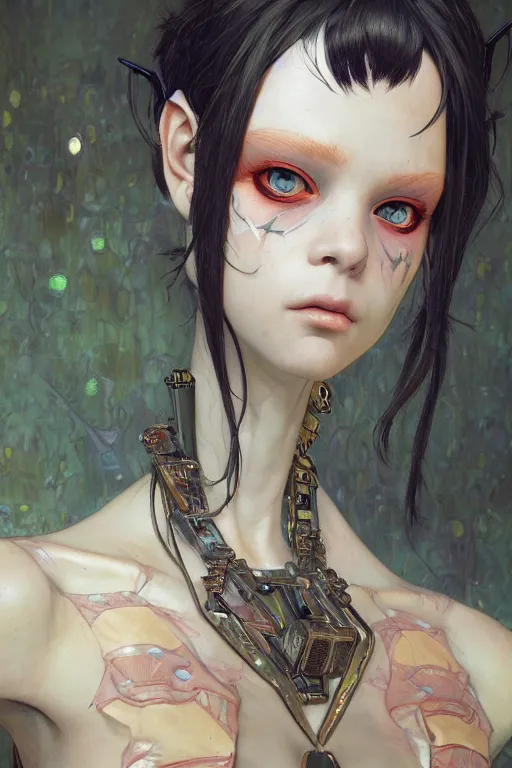 Image similar to portrait of beautiful young goblin, cyberpunk, Warhammer, highly detailed, artstation, illustration, art by Gustav Klimt and Range Murata and Ilya Kuvshinov and Sakimichan