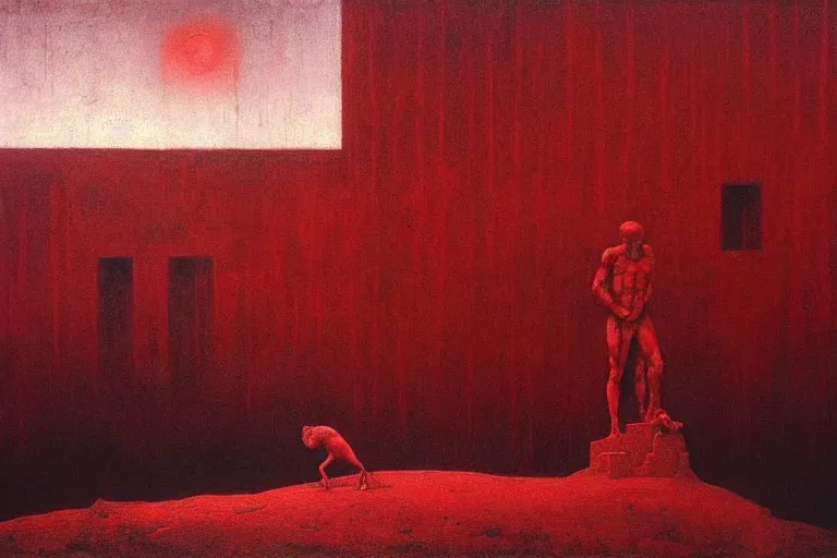 Image similar to only with red, caesar after war, a red tiger, in hoc signo vinces, rome in background, an ancient path, in the style of beksinski, part by hopper, part by rodcenko, part by hofbauer, intricate composition, red by caravaggio, insanely quality, highly detailed, masterpiece, red light, artstation