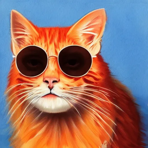 Prompt: a very furry orange cat wearing shades, photorealistic