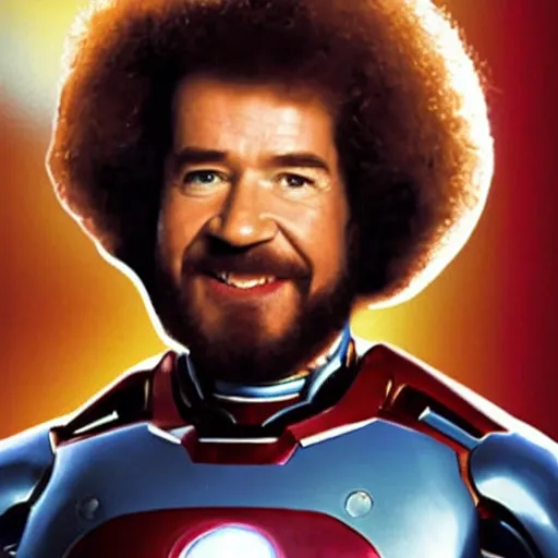 Image similar to a still of Bob Ross as Ironman