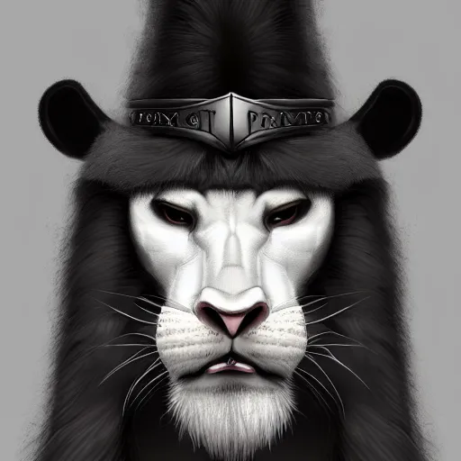 Image similar to portrait of a white panter with a very long fur and wizard hat, fantasy, trending on artstation, heroic pose, illustration, highly detailed, simple, 8k