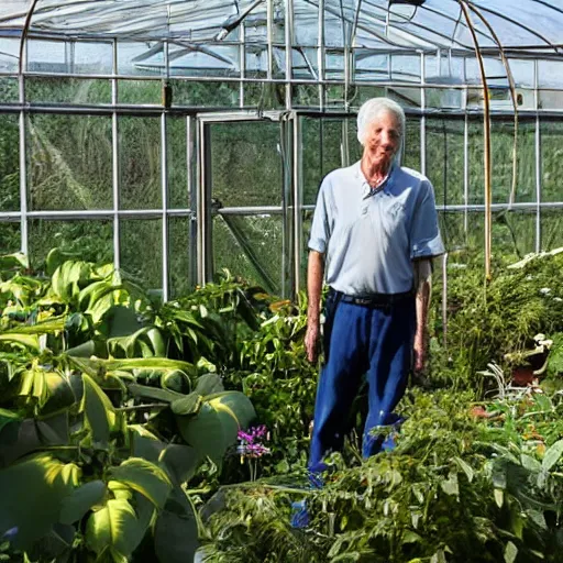 Prompt: older, tall, male falling from a greenhouse with a bulging knee