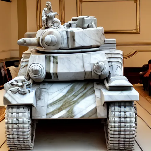 Image similar to a photo of a marble statue of a sherman tank by michelangelo, greek white marble, trending on artstation