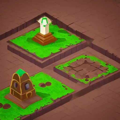 Prompt: isometric haunted crypt asset, with statue of mr toad, haunted mansion, 3 d render, toon shader, painterly style