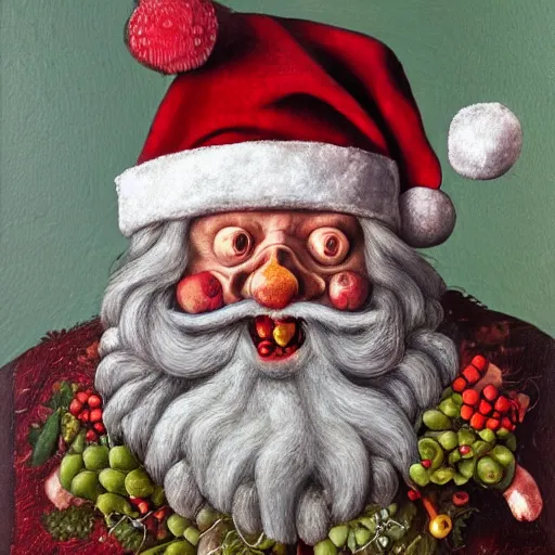 Prompt: An image of Santa in the art style of Arcimboldo,