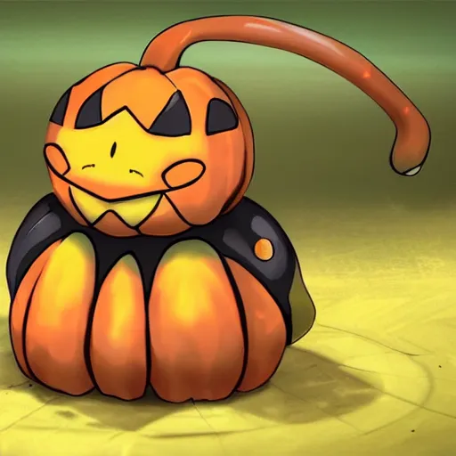 Image similar to A pokemon that looks like a beetle, The crust is a whole pumpkin，Trending on art station. Unreal engine.