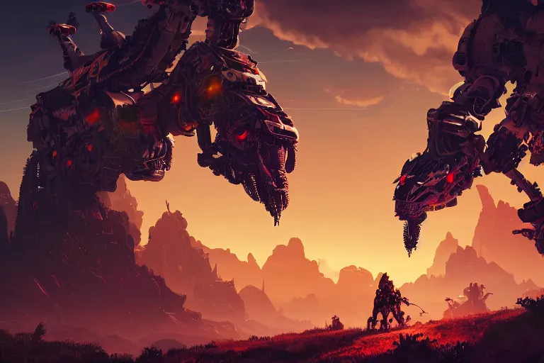 Image similar to behemoth machine mecanical creature robot of horizon forbidden west horizon zero dawn radiating a glowing aura global illumination ray tracing hdr fanart arstation by ian pesty and alena aenami artworks in 4 k