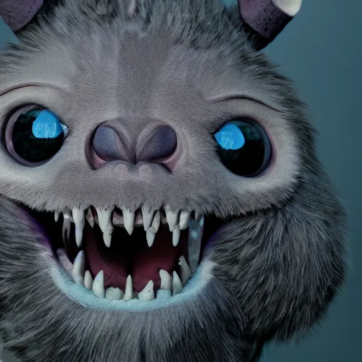 Image similar to furry friendly monster, photorealistic, colored, unreal engine, vray, 5 5 mm