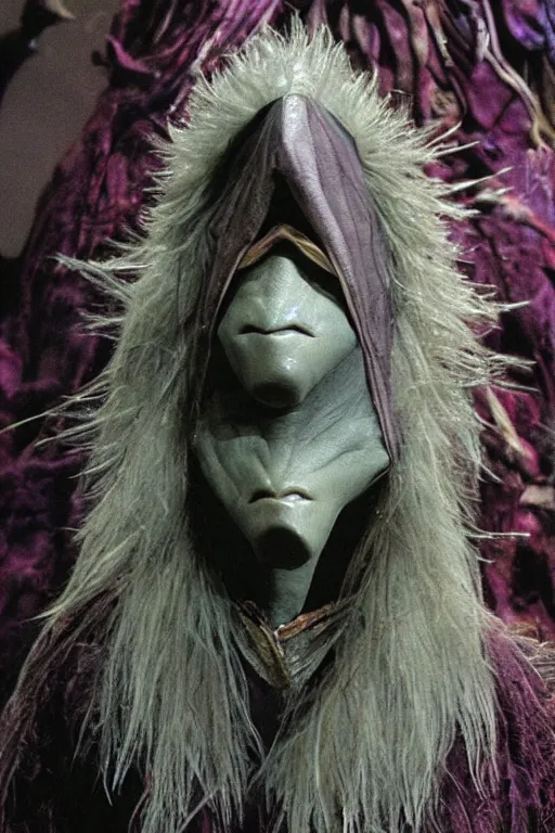 Prompt: Floating shard of The Dark Crystal, a Skeksis reflection is on one side, a Gelfling is on the other