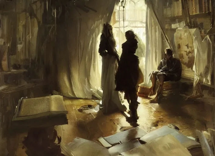 Image similar to oil painting of mysterious book, art by anders zorn, wonderful masterpiece by greg rutkowski, beautiful cinematic light, american romanticism by greg manchess, creation by tyler edlin