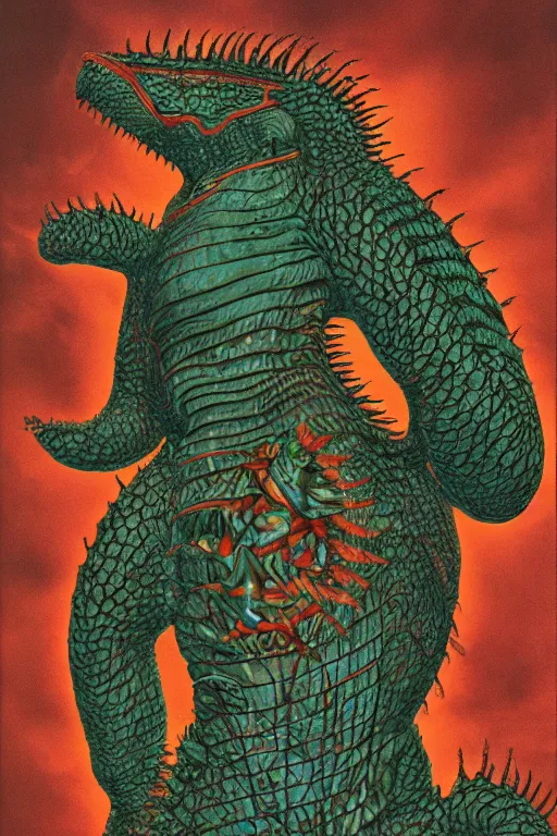 Image similar to biology textbook page, kaiju, 1990s, vintage, anatomy, photographic, kodak portra 400, 8k