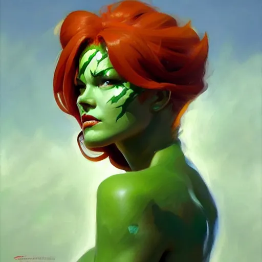 Prompt: Greg Manchess portrait painting of Poison Ivy as Overwatch character, medium shot, asymmetrical, profile picture, Organic Painting, sunny day, Matte Painting, bold shapes, hard edges, street art, trending on artstation, by Huang Guangjian and Gil Elvgren and Sachin Teng