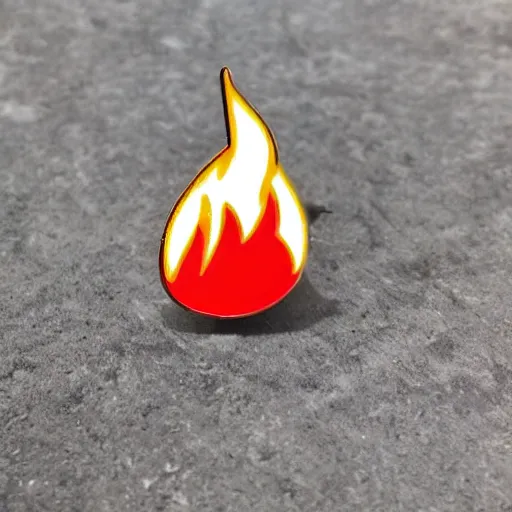 Prompt: simple yet detailed, fire warning flame enamel pin design