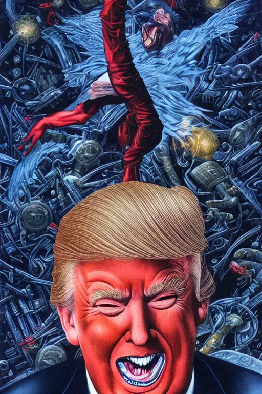 Prompt: donald trump consumes the world, disgusting, horror, high details, intricate details, by vincent di fate, artgerm julie bell beeple, 90s, inking, vintage 90s print, screen print