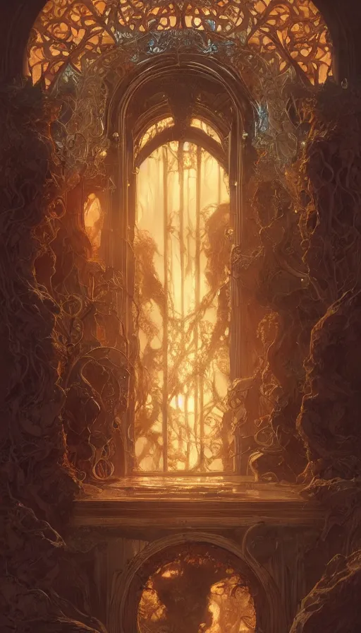 Prompt: gates to hell, fibonacci, sweat drops, insane, intricate, highly detailed, digital painting, artstation, concept art, smooth, sharp focus, illustration, Unreal Engine 5, 8K, art by artgerm and greg rutkowski and alphonse mucha