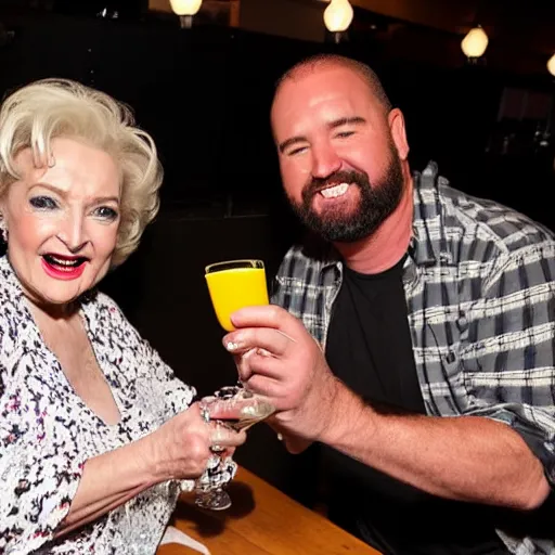 Image similar to betty white drinking white claw with guy fieri