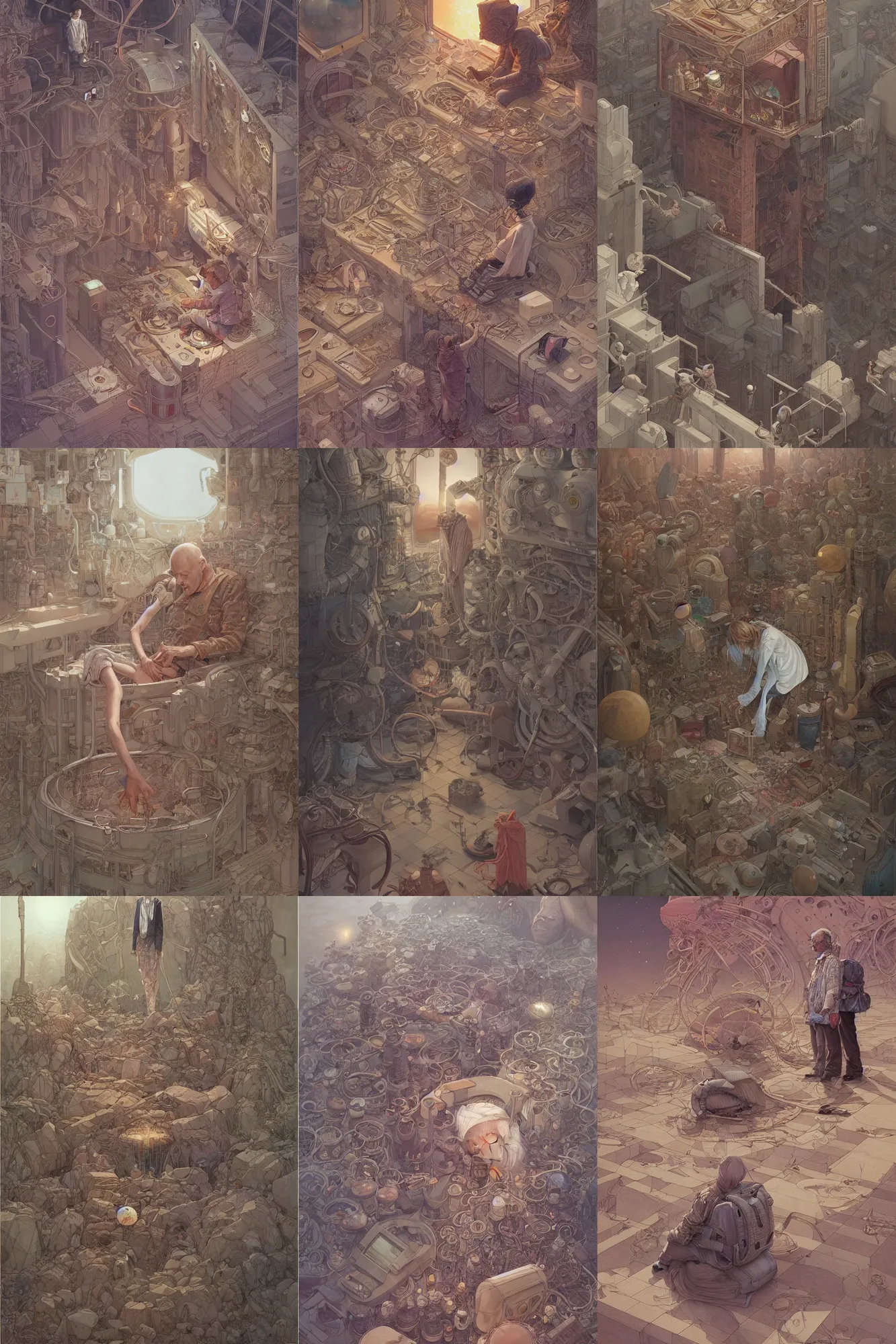 Prompt: the ego separates, by Moebius, by Mattias Adolfsson, by Mandy Jurgens, oil on canvas