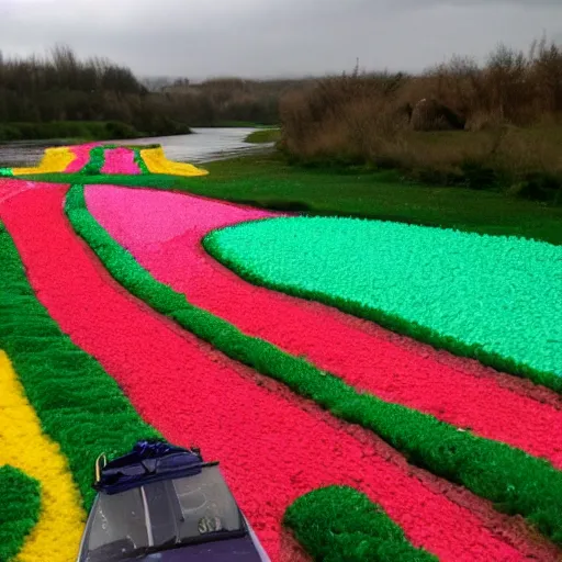 Prompt: you are standing in candy land and the river is made of lemonade