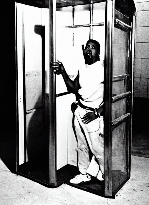 Prompt: Kayne West doing Cocaine in a phone booth by Garry Winogrand