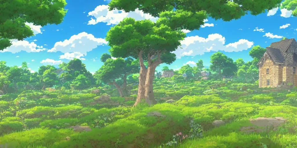 anime screenshot wide-shot landscape with house in the | Stable Diffusion |  OpenArt
