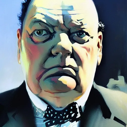 Image similar to greg manchess painting of winston churchill as an overwatch character, profile picture, matte painting, bold shapes, hard edges, street art, trending on artstation, by huang guangjian and gil elvgren and sachin teng