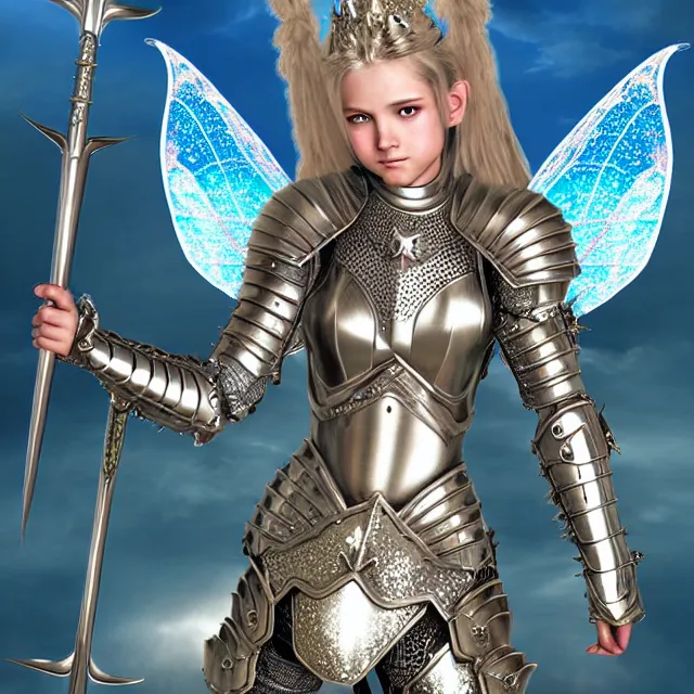 Prompt: fairy warrior queen in sparkling armour, highly detailed, 4 k, hdr, smooth, sharp focus, high resolution, award - winning photo, illustrated by anne stokes, photorealistic