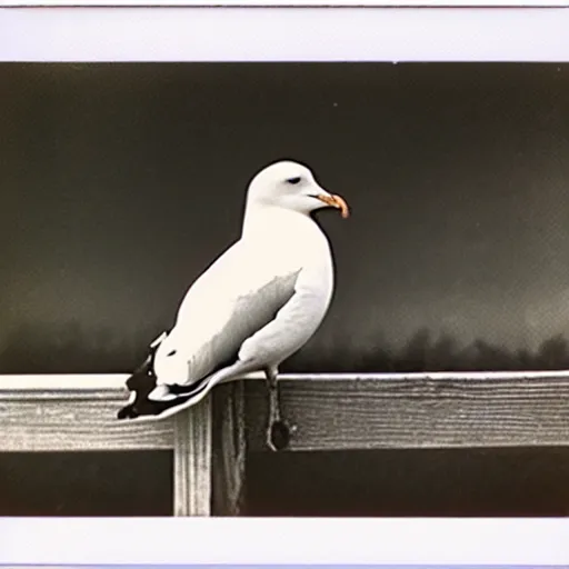 Image similar to photo polaroid of a seagull sitting on fence Norman Rockwell