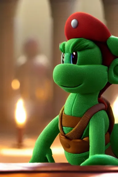 Image similar to very very intricate photorealistic photo of yoshi in an episode of game of thrones, photo is in focus with detailed atmospheric lighting, award - winning details