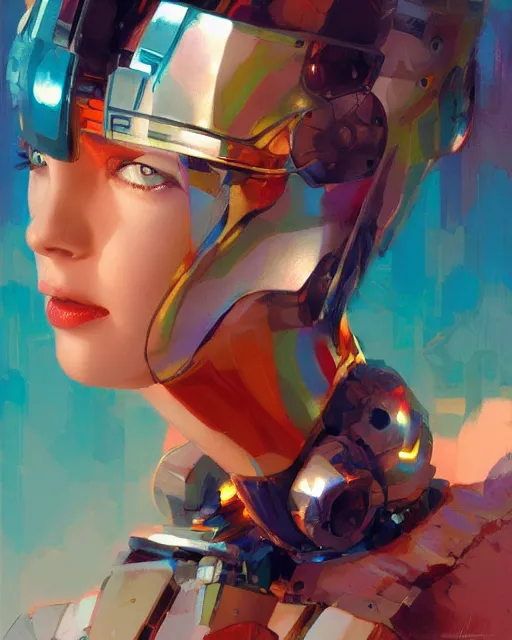 Prompt: half - robot woman with cute - fine - face, pretty face, multicolored hair, realistic shaded perfect face, fine details by realistic shaded lighting poster by ilya kuvshinov katsuhiro otomo, magali villeneuve, artgerm, jeremy lipkin and michael garmash and rob rey