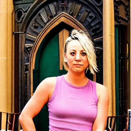 Prompt: Kaley Cuoco under the Eastgate clock in Chester