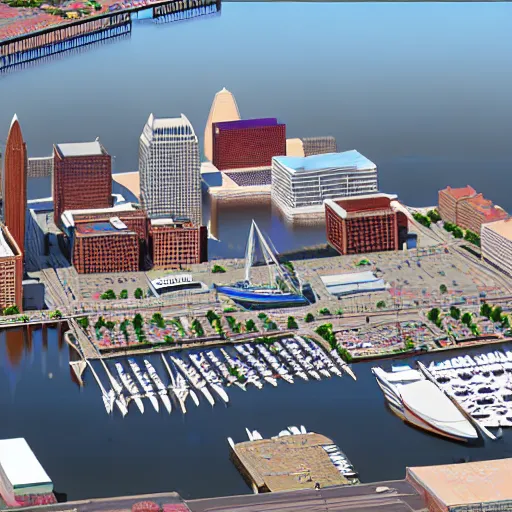 Image similar to hyper detailed 3 d render of baltimore's inner harbor