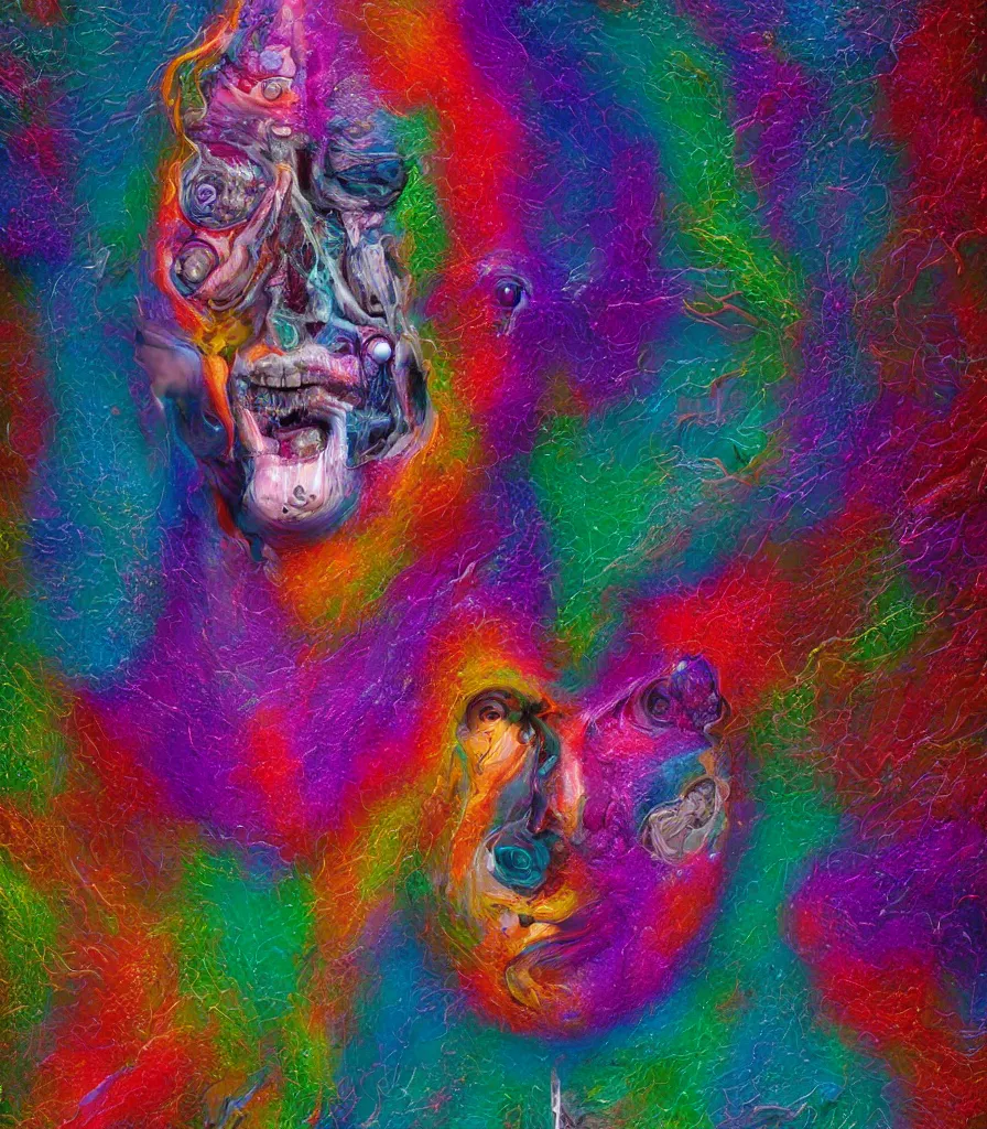 Prompt: insides of one opened human head explode upward as a mass of coloured powder, motion blur, hyperrealistic, medical photography, anatomically correct, realistic textures, art by lee griggs,