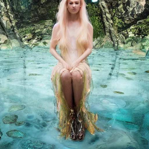 Image similar to a portrait of ariel the little mermaid with background scenery by juergen teller, iris van herpen